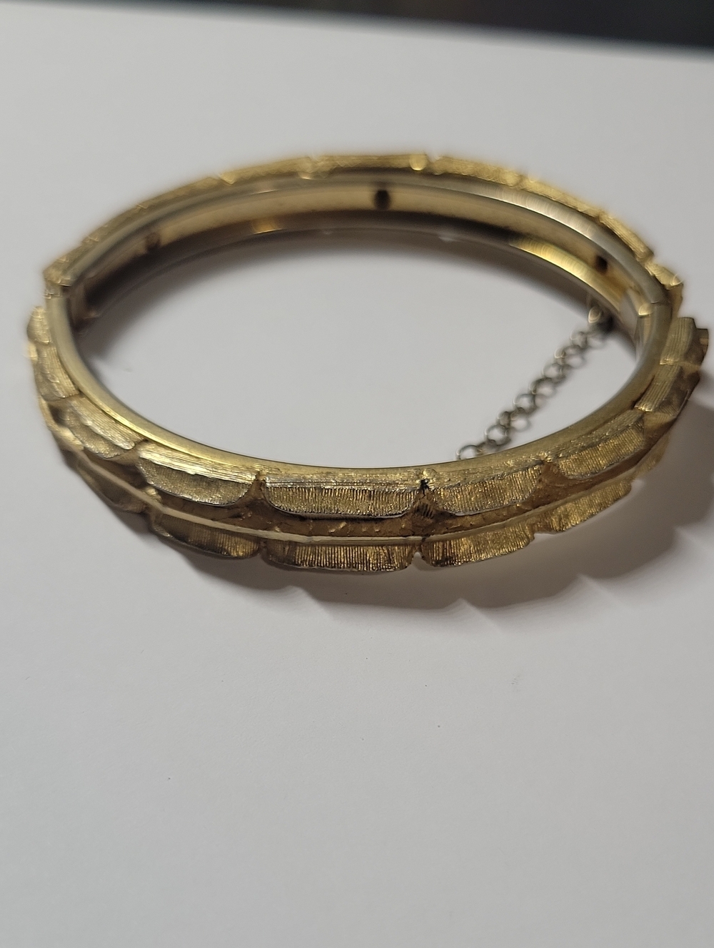 Gold Tone Textured Hinged Bangle Bracelet - Women